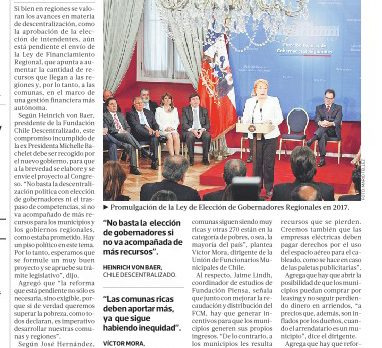 Expertos dicen que ley de financiamiento regional podría revertir desigualdad (La Tercera)