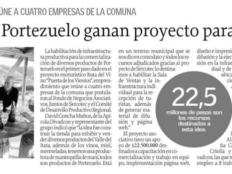 Empresarios de Portezuelo ganan proyecto para enoturismo (El Sur – 31/03/2018)